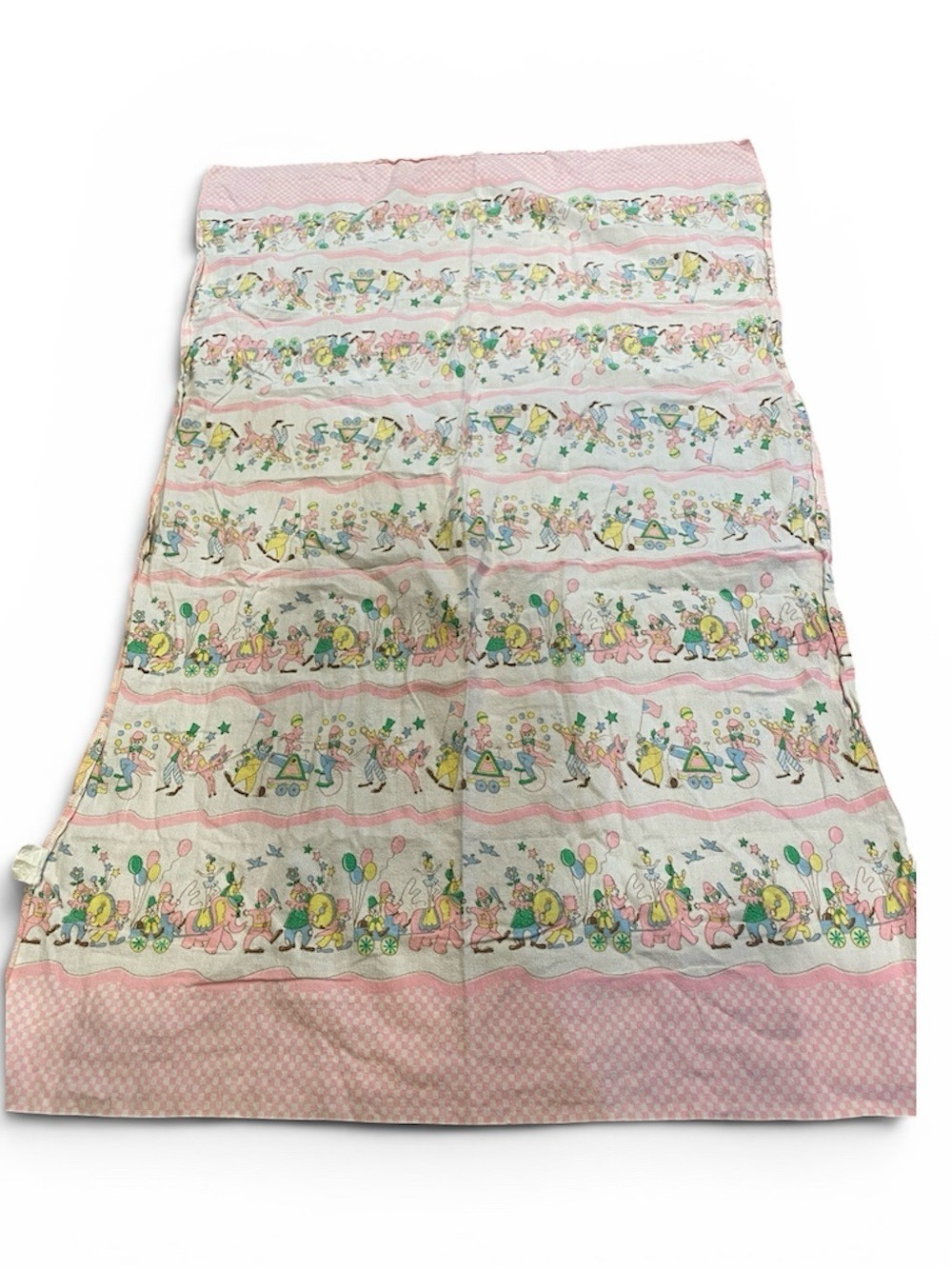 Vintage Baby Receiving Blanket 70s 80s Pink Circus Marching Band Girl Lovey